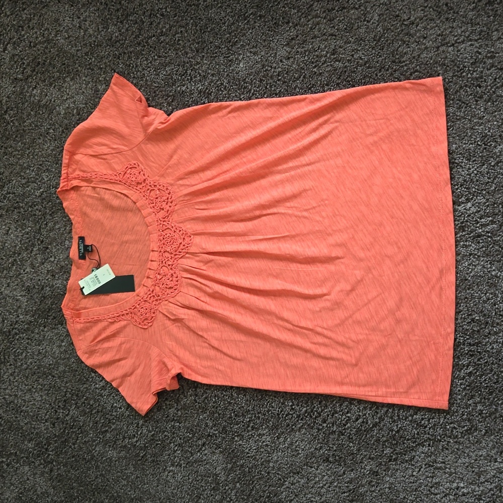 NEW Talbots Coral Crochet Trim Short Sleeve Top S